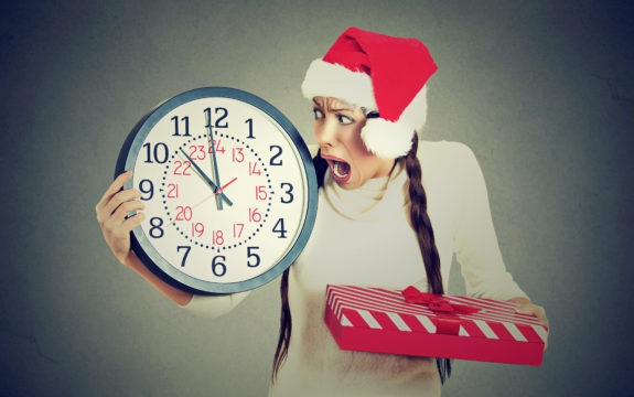 young woman in santa hat