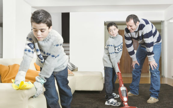 Husband and sons cleaning